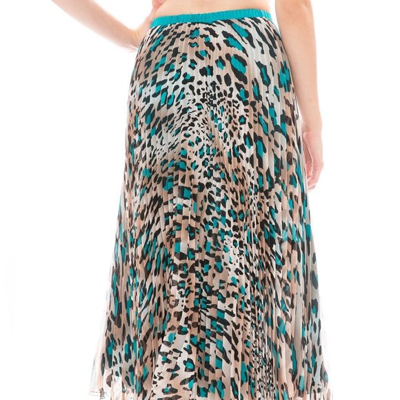 Loyd Ford NWT Pleated Teal Animal Print Midi Skirt Size 2 - Picture 12 of 16